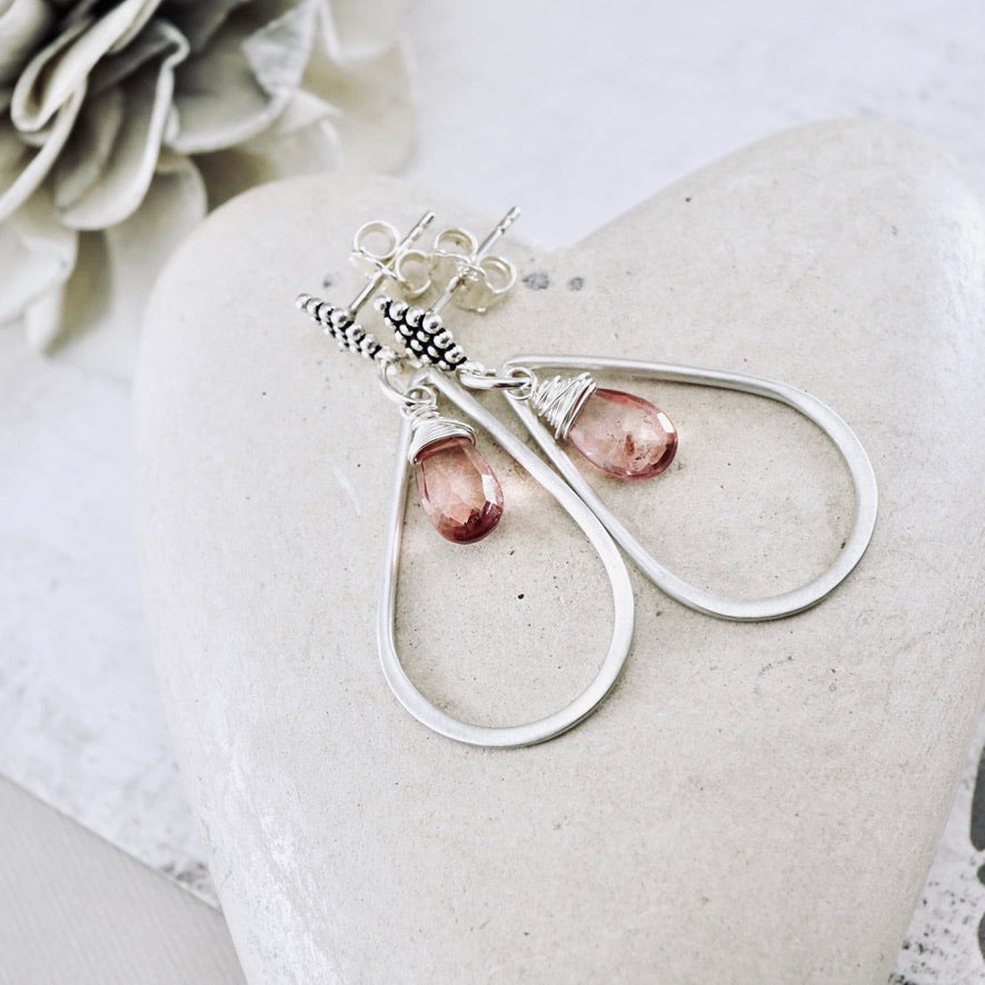 Mystic Pink Quartz Small Hoop Earrings (posts)