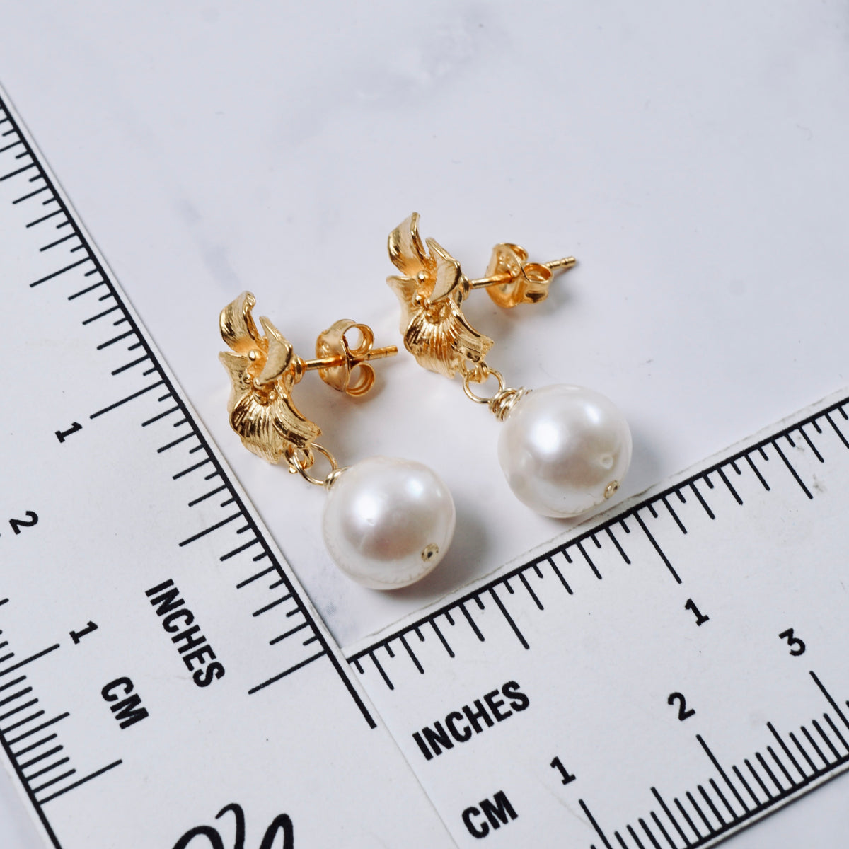 White Pearl & Cherry Blossom Post Earrings