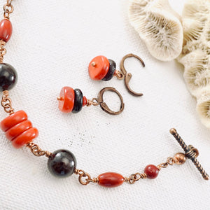 TN Coral & Garnet Earrings (Copper)