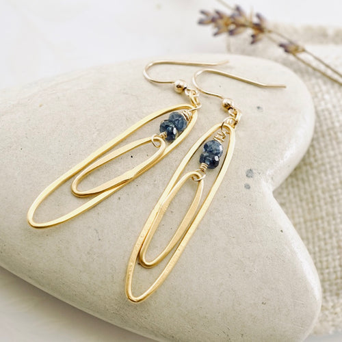 TN Elongated Double Hoops Blue Kyanite Earrings (Gold-filled)