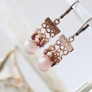 TN Strawberry Quartz & Ruby Petite Chandelier Earrings (Copper)