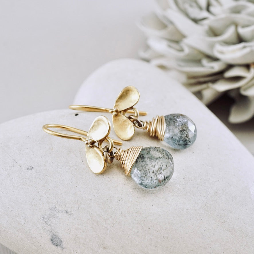 Moss Aquamarine Ladybug Earrings
