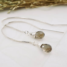 Load image into Gallery viewer, TN Smoky Quartz Threader Box Chain Earrings (SS)