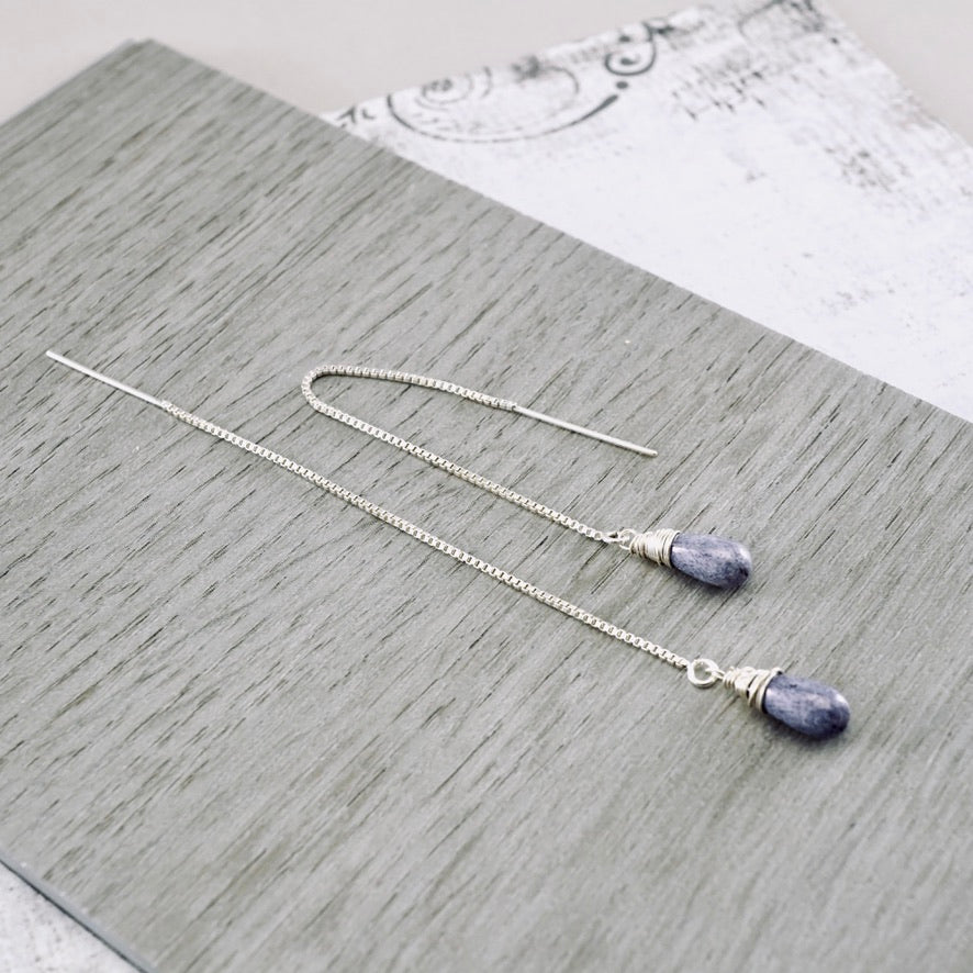Purple Glass Threader Box Chain Earrings