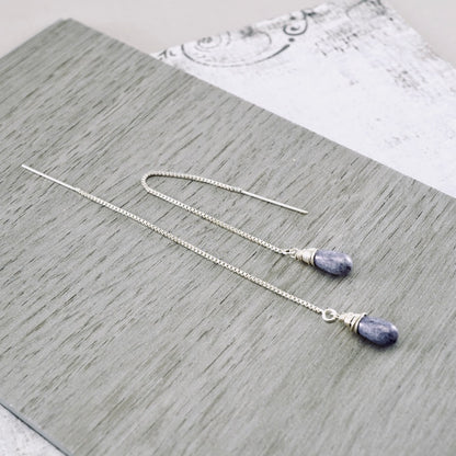 Purple Glass Threader Box Chain Earrings