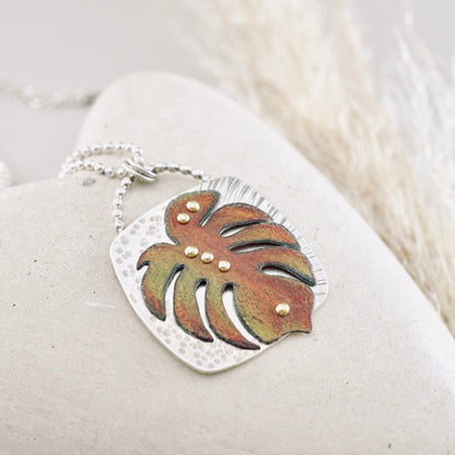 Monstera Square Pendant (Pumpkin & Red)