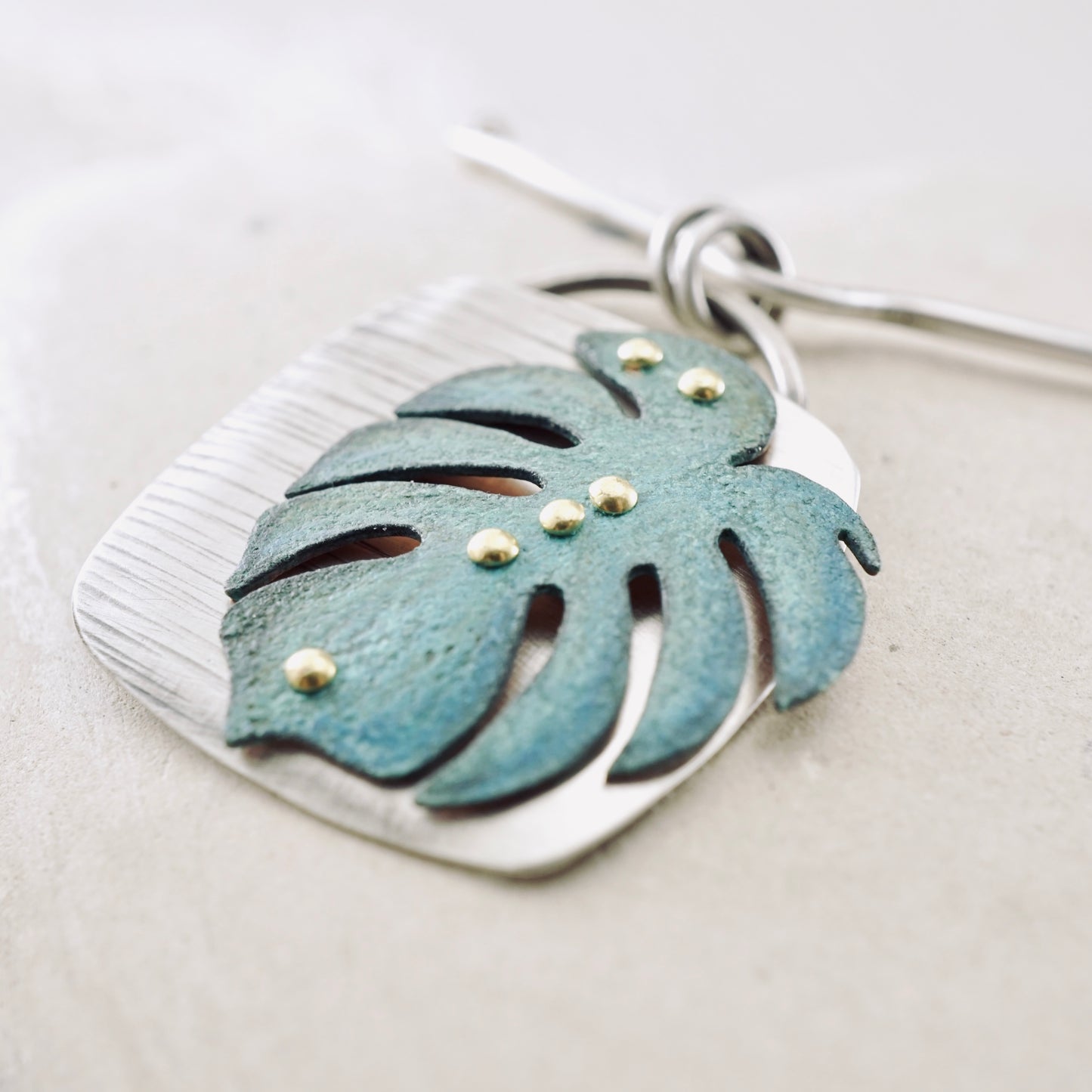 Monstera Square Pendant (Aqua Green)