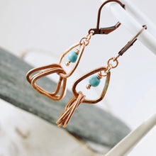 Load image into Gallery viewer, TN Interlocking Triangle Turquoise Hoop Earrings (Copper)