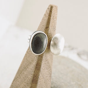 River Songs - Black  Pebble and Hollow Pod Ring (Size 9)