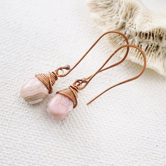 Rhodochrosite Long Drop Earrings
