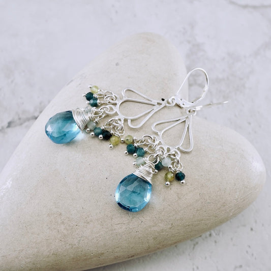 Swiss Blue Topaz Chandelier Earrings