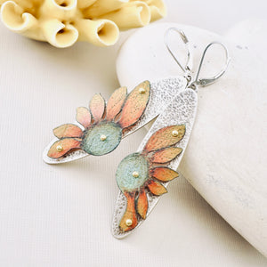 RH - Wildflower Oval Drop Earrings (Orange & Sage) - CUSTOM ORDER