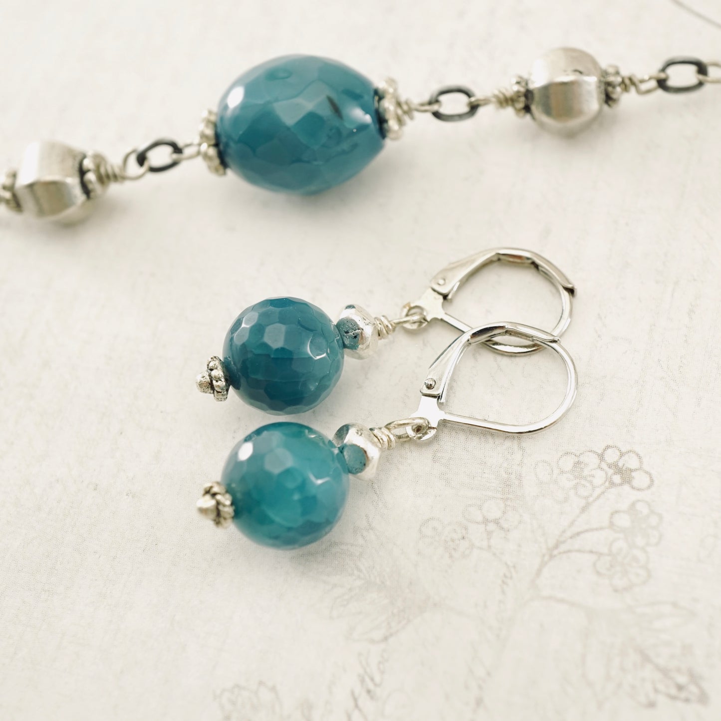 Blue Agate & Silver Earrings
