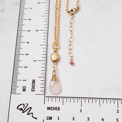 Rose Quartz & Vermeil Drop Pendant