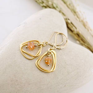 TN Rounded Triangle Sunstone Hoop Earrings (GF)