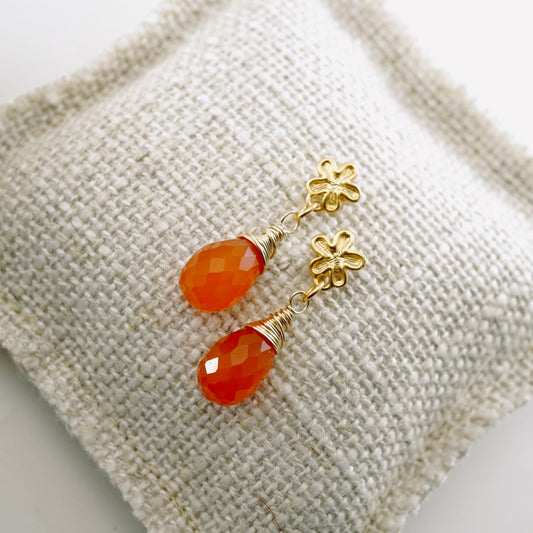 Carnelian Drop Flower Post Earrings