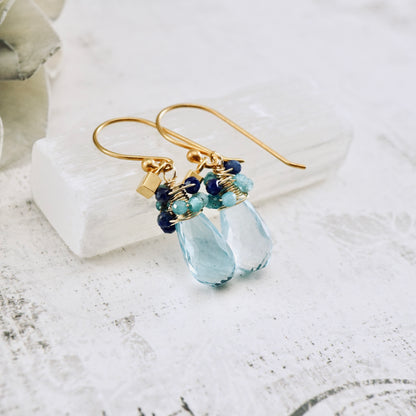 Blue Topaz, Apatite & Lapis Nested Earrings