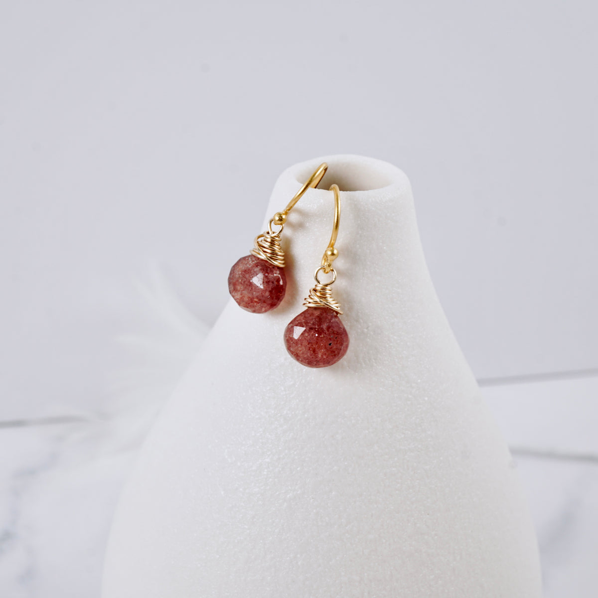 Petite Strawberry Quartz Drop Earrings