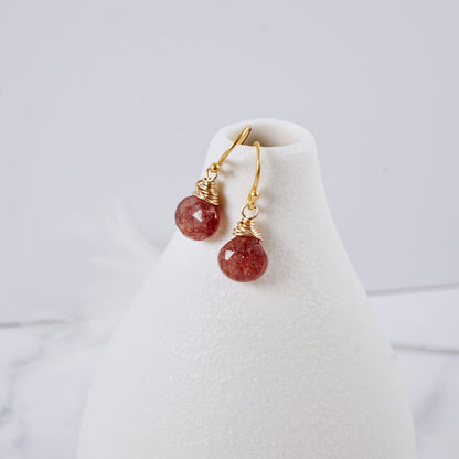 Petite Strawberry Quartz Drop Earrings