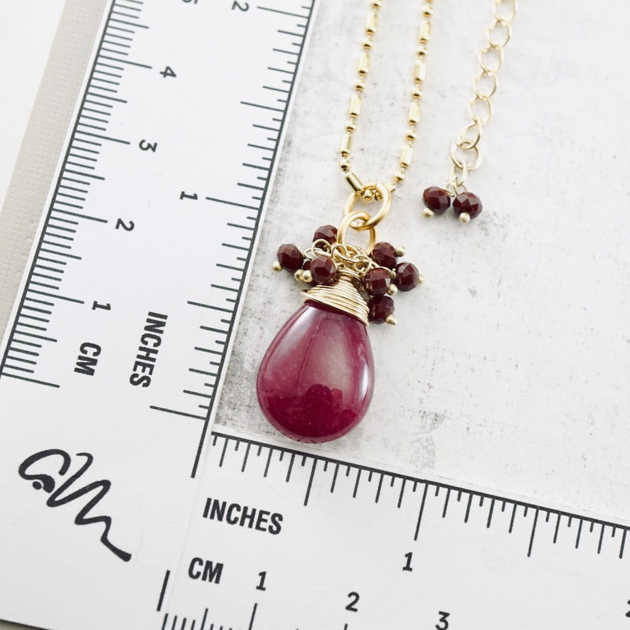 Pink Jade & Ruby Cluster Pendant