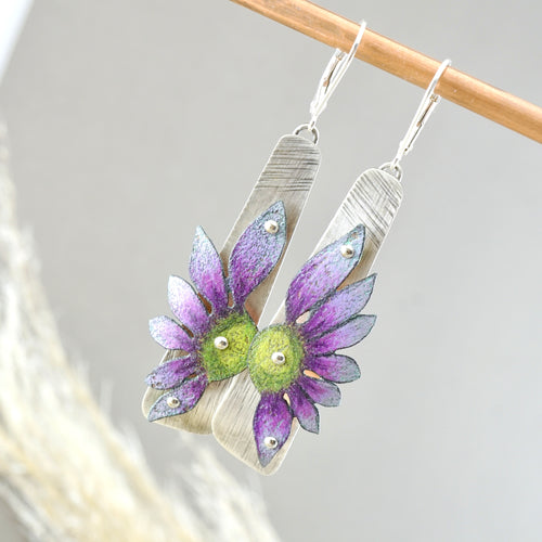 RH - Purple & Lime Wildflower Earrings (SS) CUSTOM ORDER