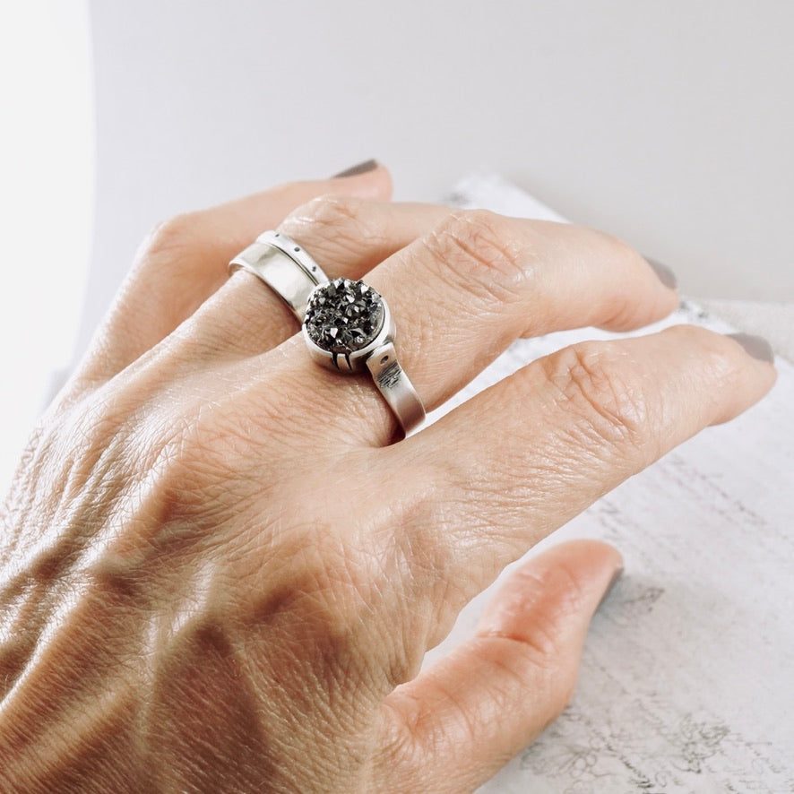 Gray Druzy Statement Ring (Size: 8)