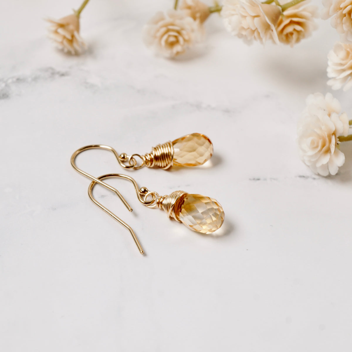 Petite Citrine Faceted Drop Earrings