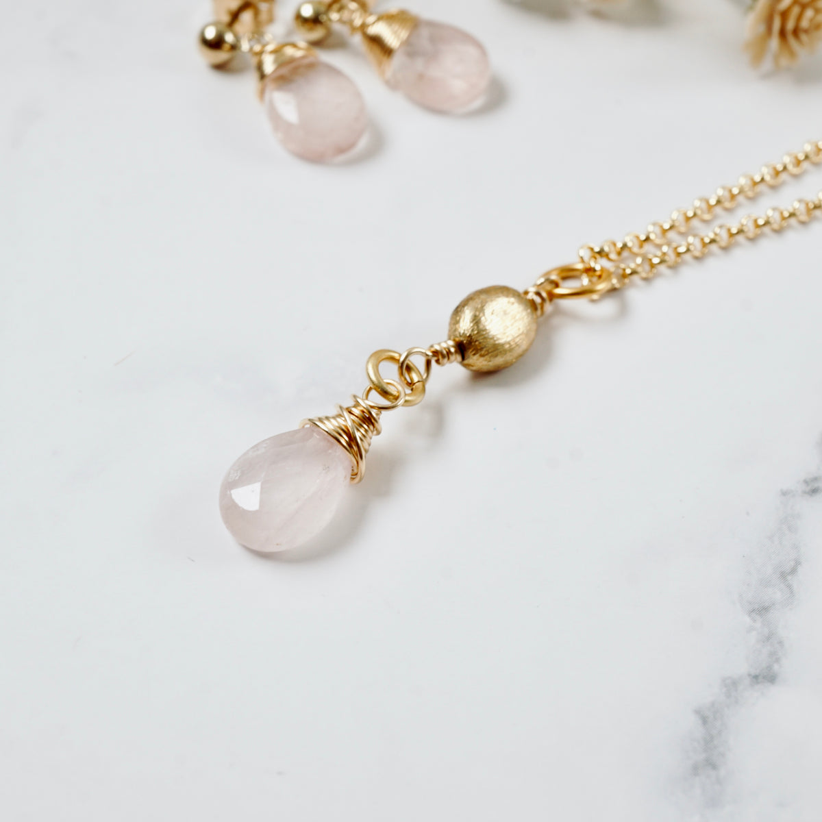Rose Quartz & Vermeil Drop Pendant