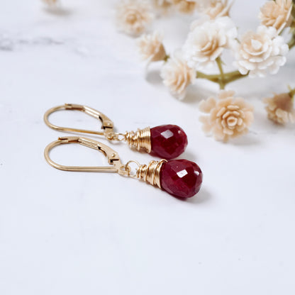 Petite Natural Ruby Drop Earrings