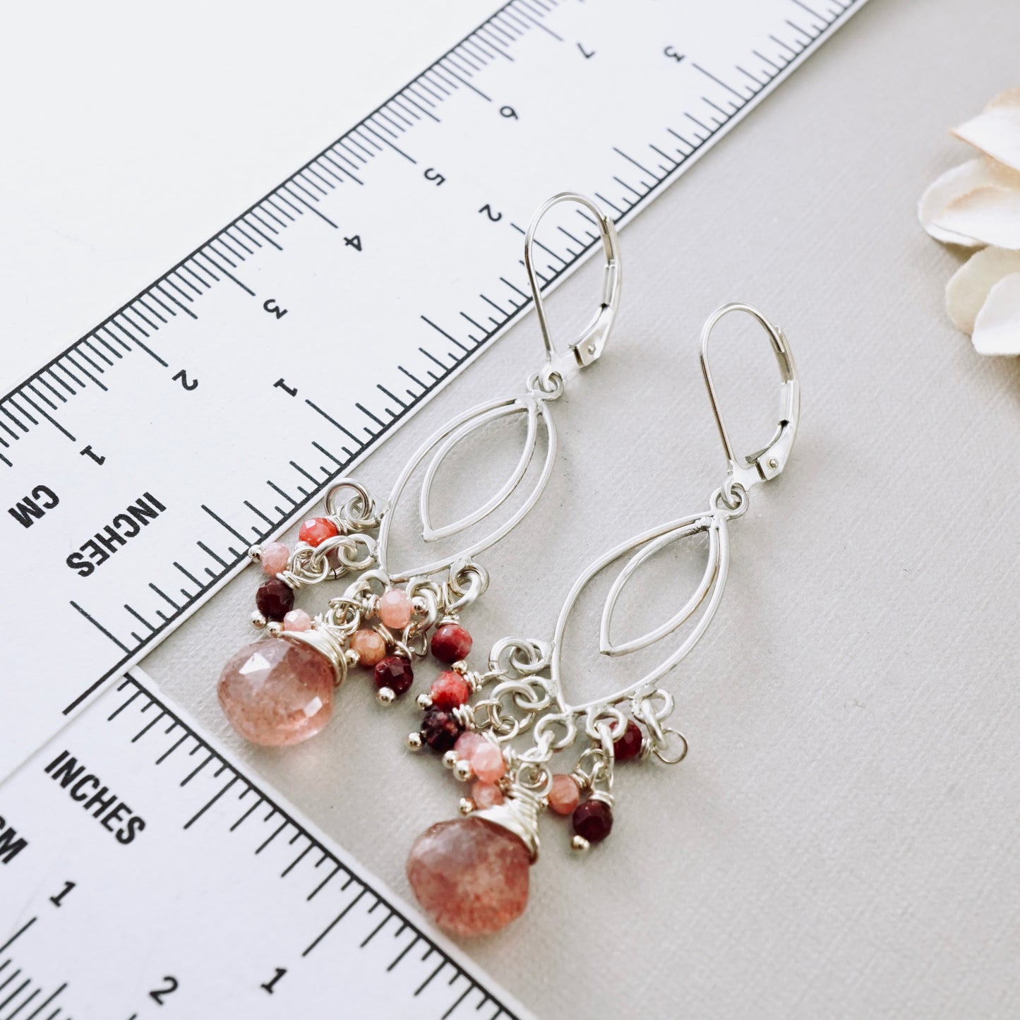 Strawberry Quartz & Thulite Chandelier Earrings