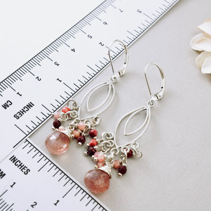 Strawberry Quartz & Thulite Chandelier Earrings