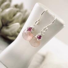 Load image into Gallery viewer, TN Strawberry Quartz &amp; Ruby Drop Earrings (Sterling)