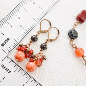 TN Pink Jade Cluster Earrings (Copper)