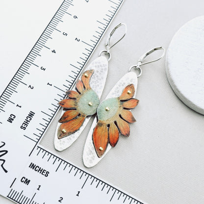 Wildflower Oval Drop Earrings (Orange & Sage)