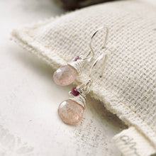 Load image into Gallery viewer, TN Strawberry Quartz &amp; Ruby Drop Earrings (Sterling)