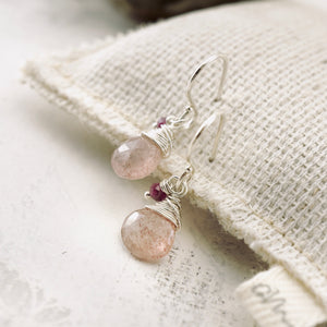 TN Strawberry Quartz & Ruby Drop Earrings (Sterling)