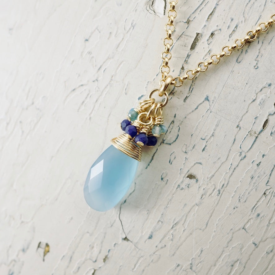 Frosty Blue Chalcedony & Lapis Pendant