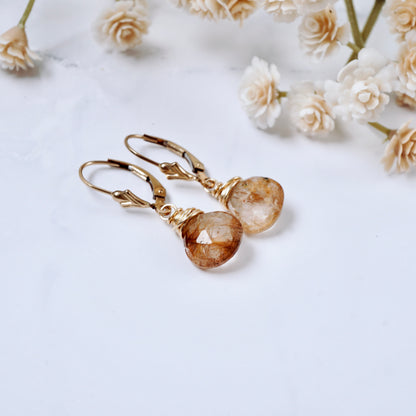 Copper Rutilated Quartz Drop Earrings