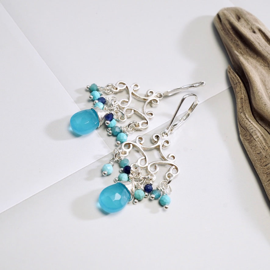 Blue Chalcedony Romantic Chandelier Earrings