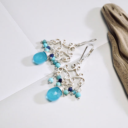 Blue Chalcedony Romantic Chandelier Earrings