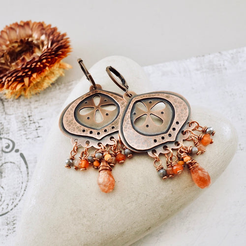 TN Sand Dollar Sunstone Chandelier Earrings (Copper)