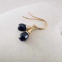 Load image into Gallery viewer, TN Petite Sapphire Drop Earrings (Gold-filled)