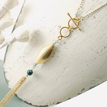 Load image into Gallery viewer, TN Long Brushed Gold Vermeil &amp; Malachite Pendant (GF)