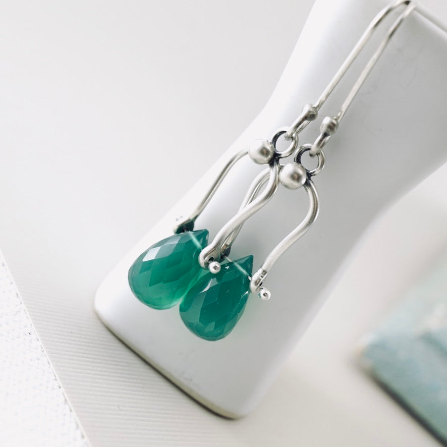 Petite Swings Green Onyx Earrings