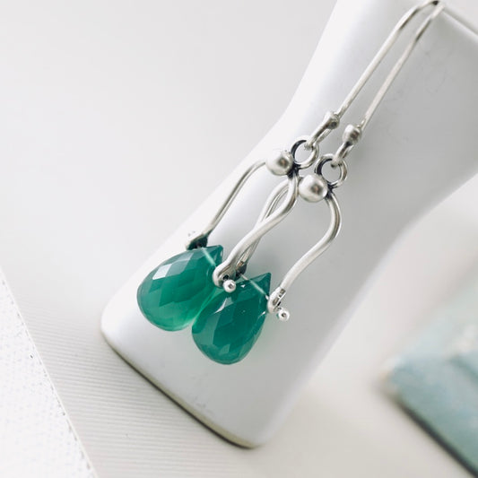 Petite Swings Green Onyx Earrings