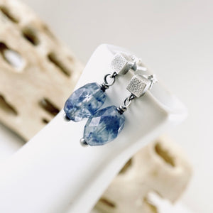 TN Blue Quartz Square Post Earrings (Posts - Sterling Silver)