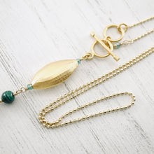 Load image into Gallery viewer, TN Long Brushed Gold Vermeil &amp; Malachite Pendant (GF)
