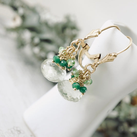 Green Amethyst Cluster Earrings