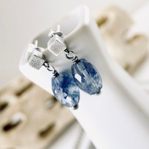 TN Blue Quartz Square Post Earrings (Posts - Sterling Silver)