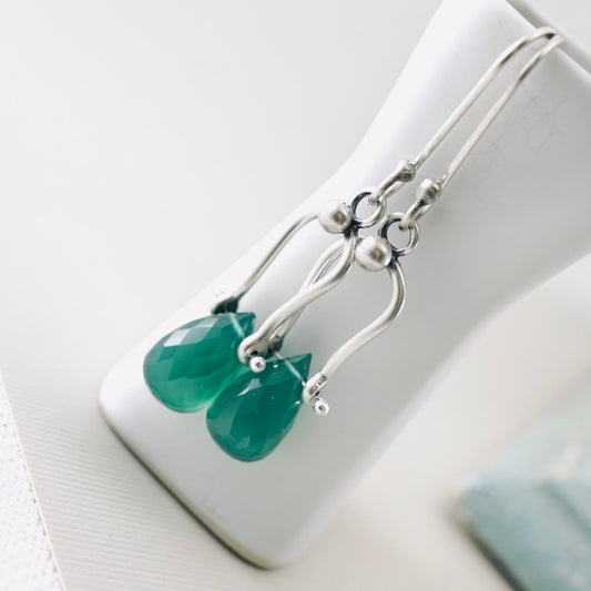 Petite Swings Green Onyx Earrings